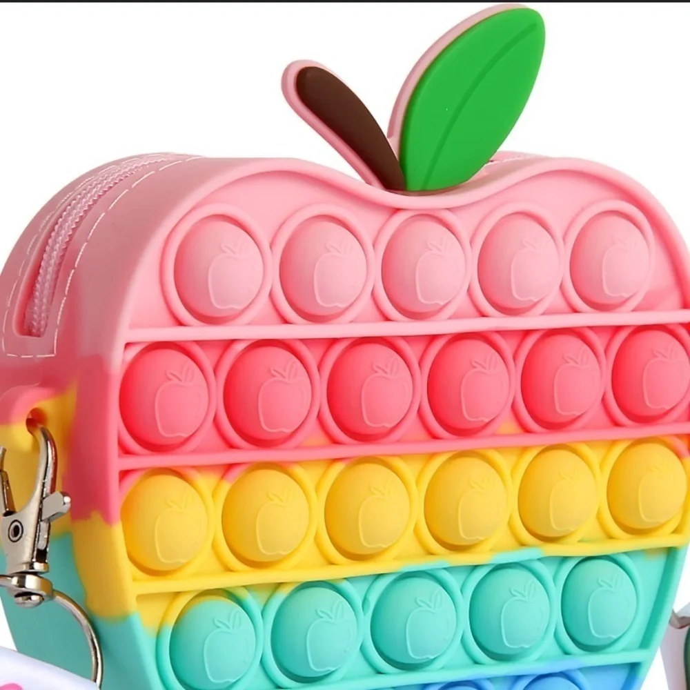 Antistress Pop It Fidget Wallet Purse Crossbody Strap / Rainbow Apple / NEW